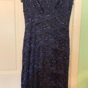 Marina Blue Lace Beaded Sequin Dress